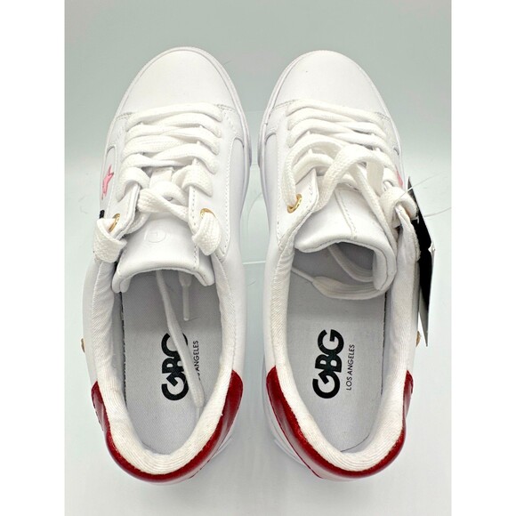 GBG Los Angeles White Sneakers 6.5 Paris Patch Red Heel - Picture 4 of 12